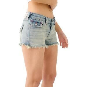 True Religion Joey Denim Shorts NWOT Fringe Raw Hem Women's 10 or Size 30